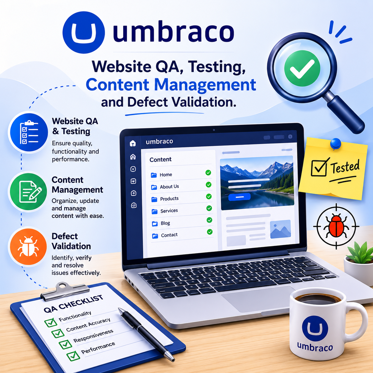 Umbraco - Website QA, testing, content management and defect validation.
